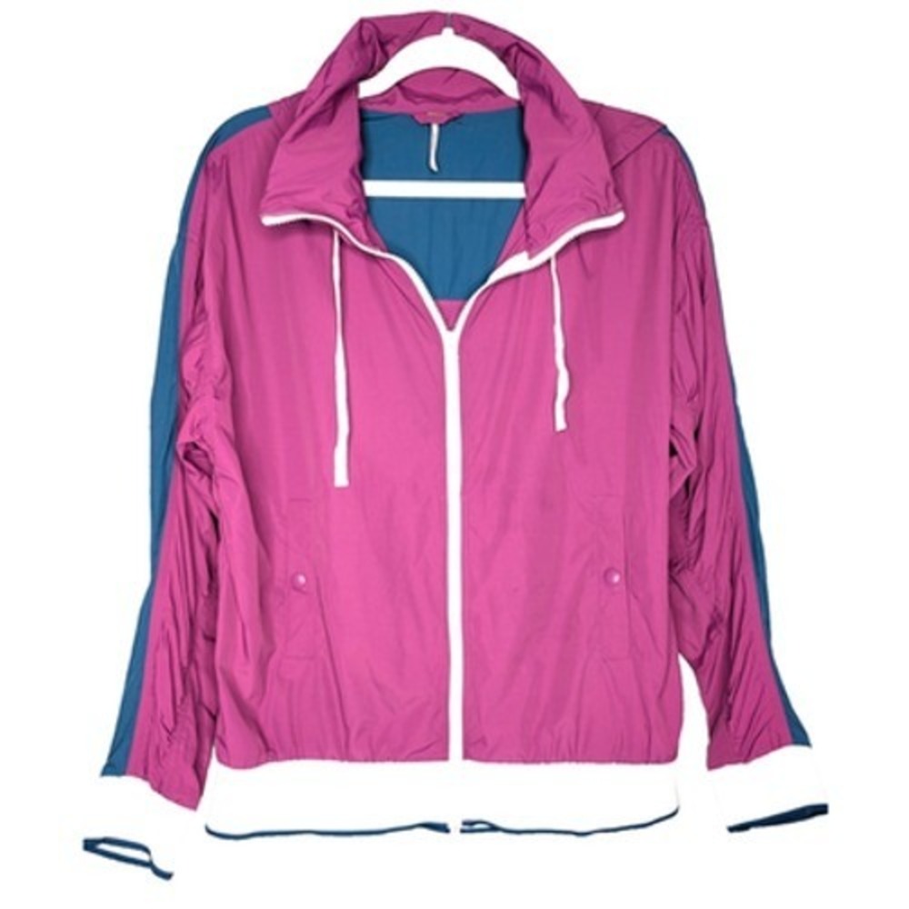 Free People Movement Magenta Colorblock Zip Up Windbreaker Retro Streetwear‎ 80s
